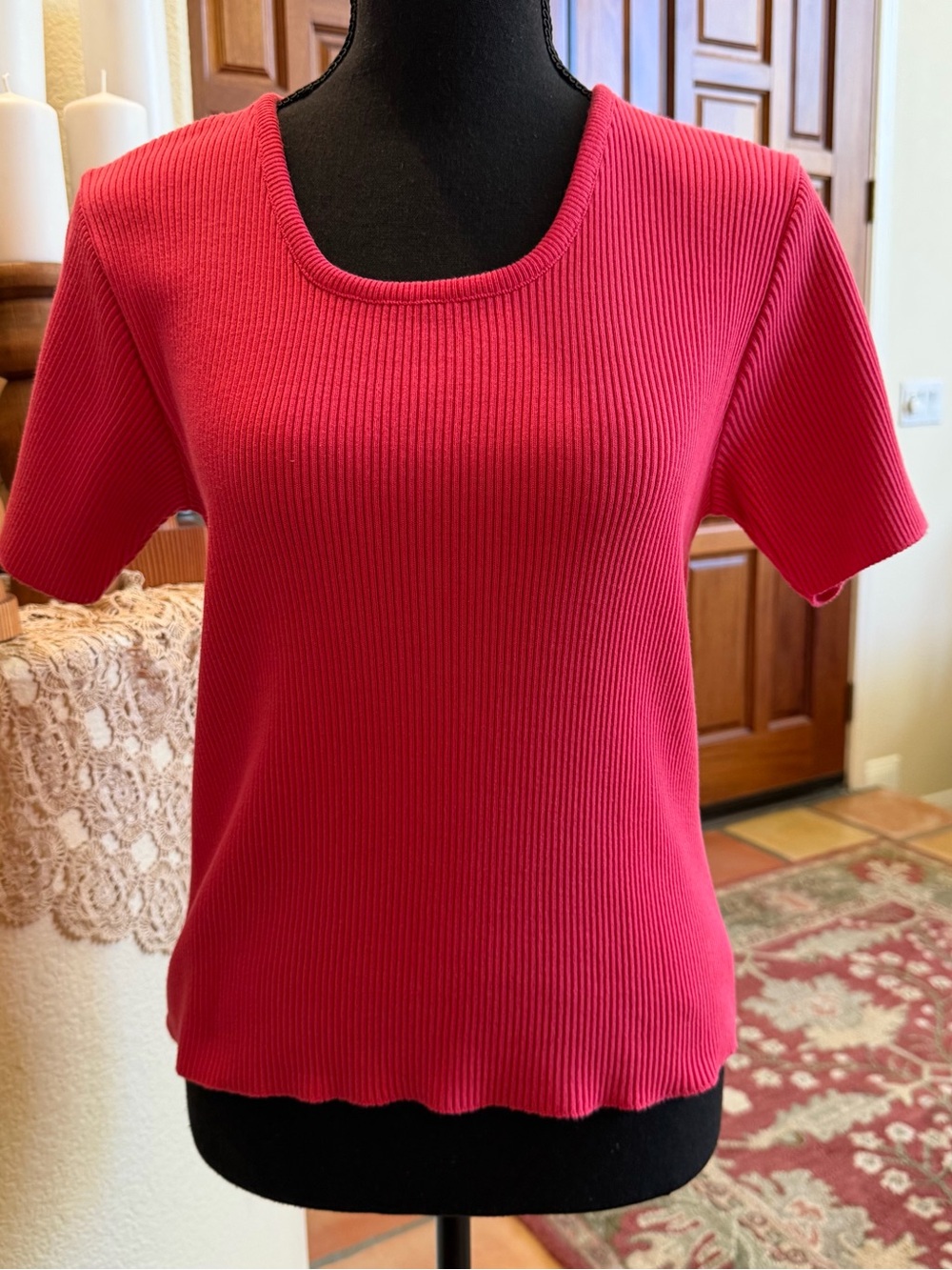 Erik Stewart Womens Sweater M Pink 100% Cotton Short Sleeve Crew Neck Knit Top